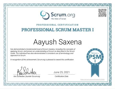 Professional Scrum Master I certificate